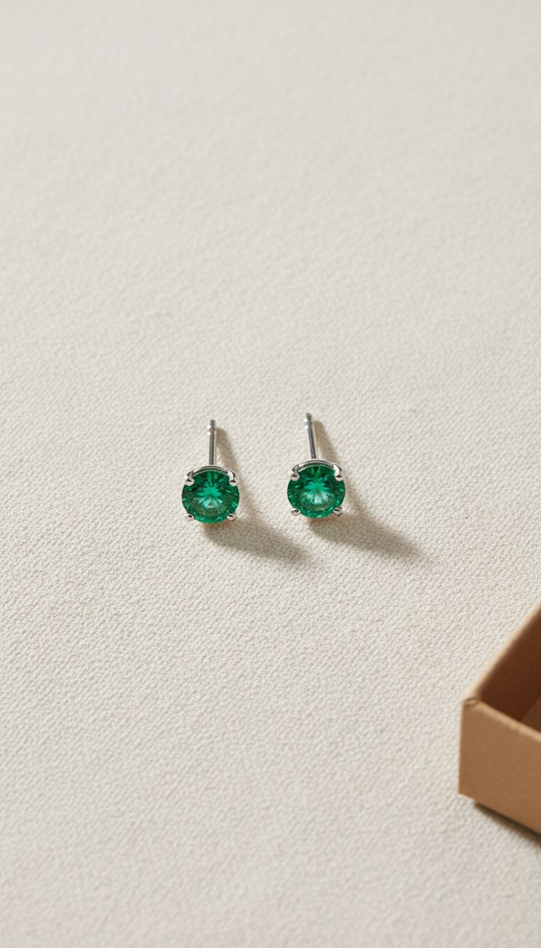 Pendientes stud de oro blanco 18K y esmeraldas 2,6 Ct