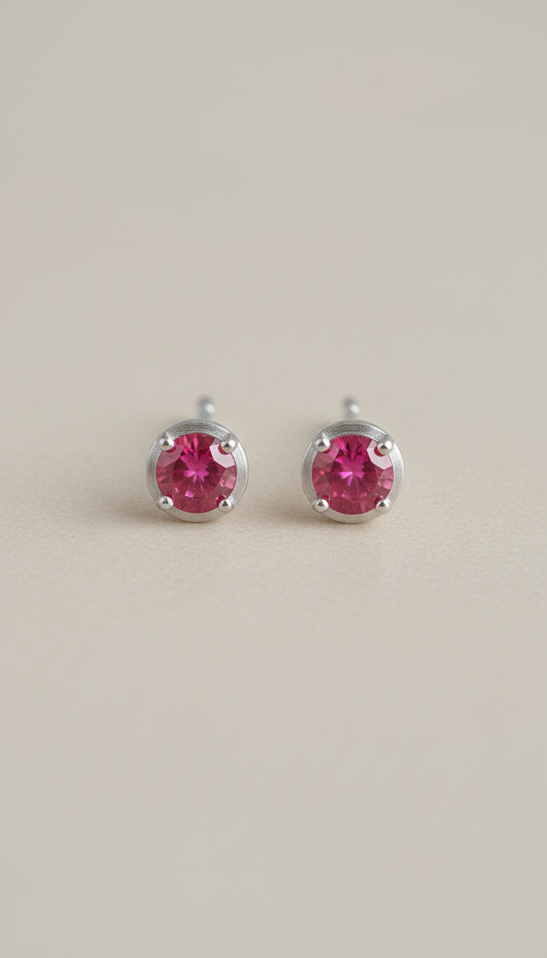 Pendientes stud de oro blanco 18k y rubíes 2,8 Ct