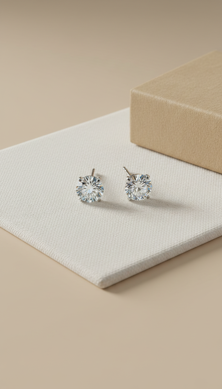Pendientes stud de oro blanco 18k y diamantes de 1 Ct