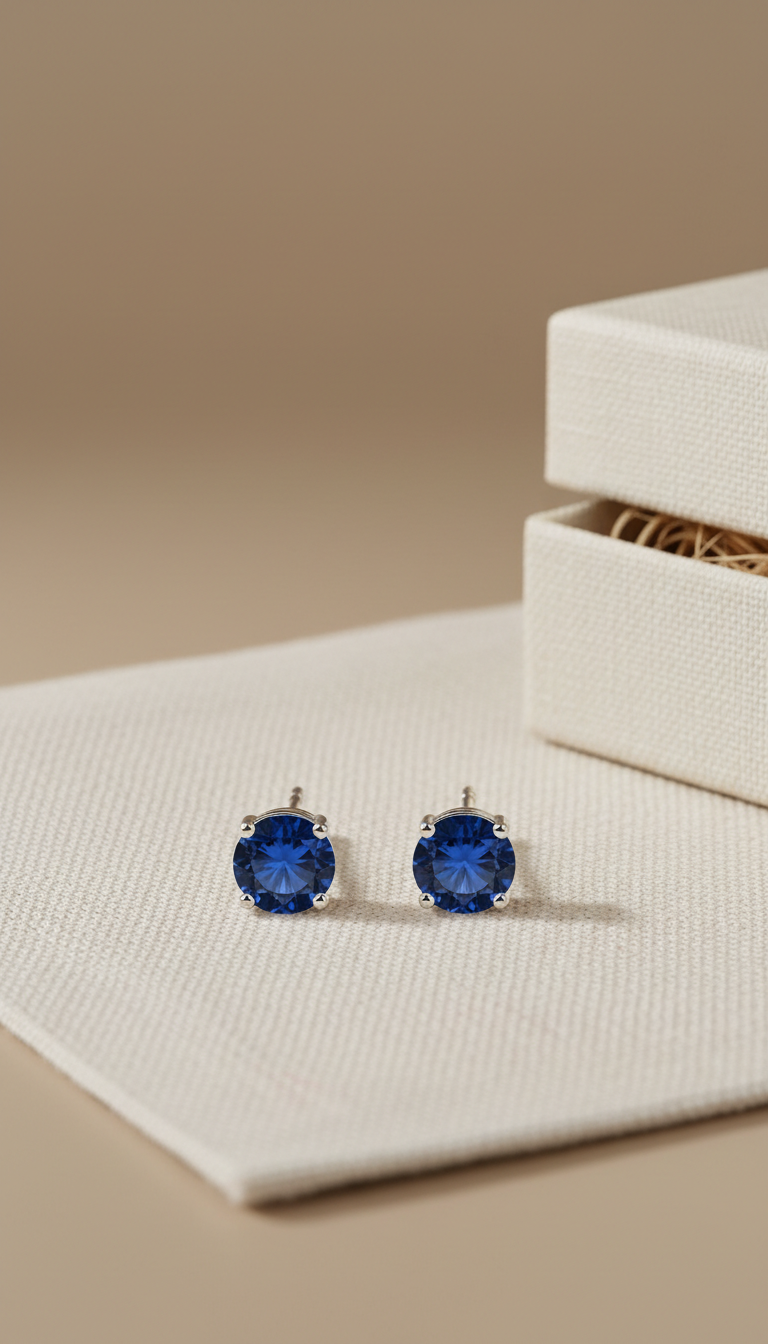 Pendientes stud de oro blanco 18k y zafiros azules 2,8 Ct